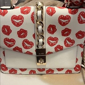 ALDO Red and White Lip Print Crossbody Bag